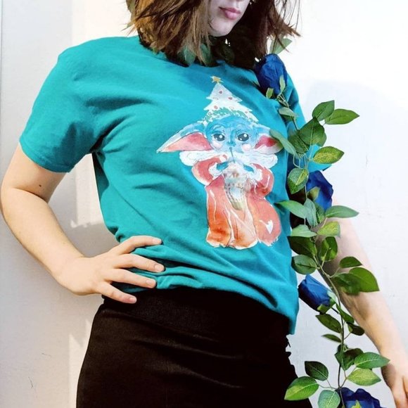Tops - Teal T-shirt Mandalorian The Child Cute Gift